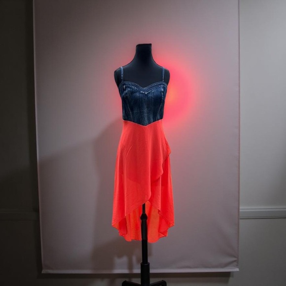 Double Zero Blue and Red Asymmetrical Wrap Sundress - Picture 1 of 7
